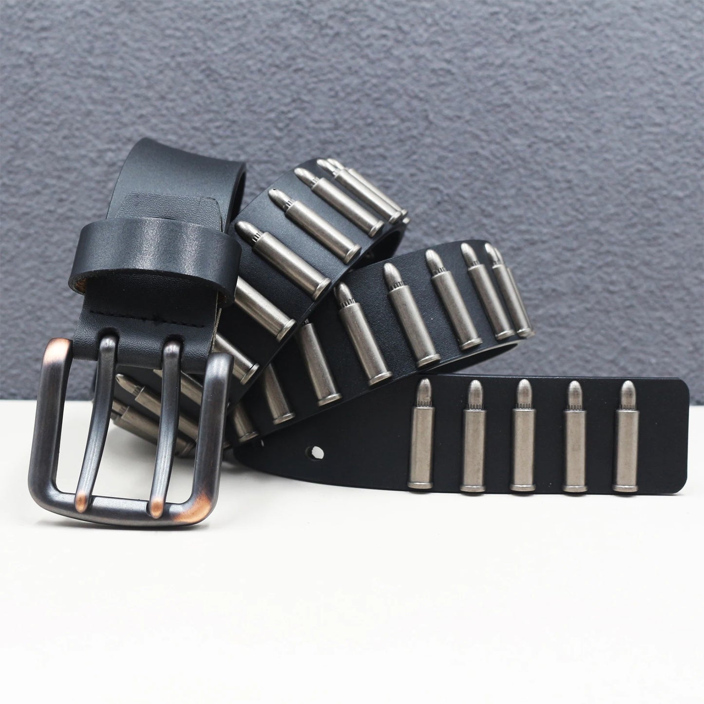 Rock Genuine Leather Luxury Punk Belt Jeans Heavy duty Hollow manual  Designer Brand Belt Men Rivet Three-pin buckle Belt Male