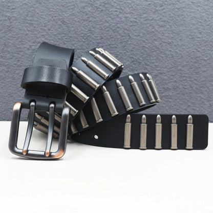 Rock Genuine Leather Luxury Punk Belt Jeans Heavy duty Hollow manual  Designer Brand Belt Men Rivet Three-pin buckle Belt Male