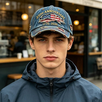 250th Anniversary of American Independence Commemorative Cowboy Ripped Baseball Cap, Patriotic Baseball Cap, Adjustable