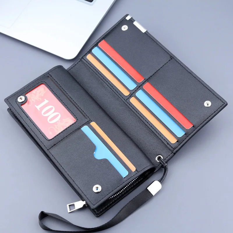 Long Clutch Men PU Material Zipper Hasp Cell Phone Bag Card Holder Coin Pocket Large Capacity Multifunctional Handbag Business