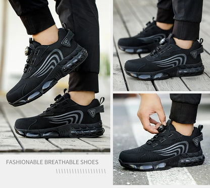 Rotary Button New Safety Shoes Men's Anti-Smash Anti-Puncture Work Shoes Fashion Men's Sneakers Safety Boots