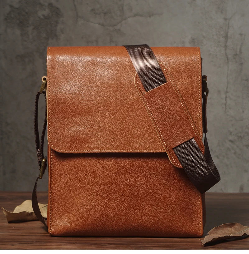 NUKA Men's Genuine Leather Shoulder Bag Retro Flap Crossbody Bags Casual Trend Satchel High Quality Luxury Cowhide Messenger Bag