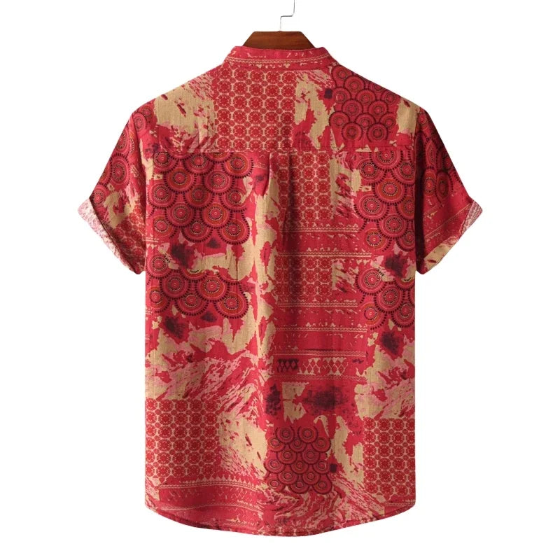 2026 Summer Shirt Men's Retro American Design Printed Pattern Personalized Loose Shirt
