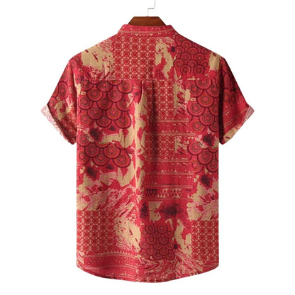 2026 Summer Shirt Men's Retro American Design Printed Pattern Personalized Loose Shirt
