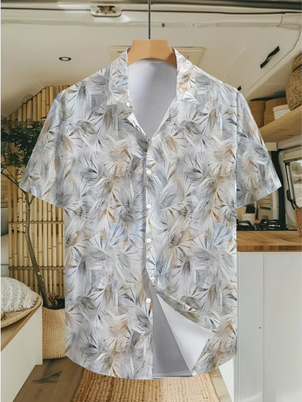 Men's Coconut Tree Graphic Print Short Sleeve Lapel Shirt Tops Men's Casual Button-Down Shirts for Summer Daily Wear Men Clothes