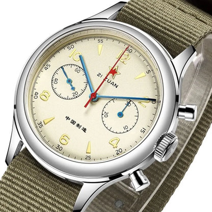 Red Star Retro 1963 Chronograph ST1901 Hand Winding Movement Air Force Pilots Aviation Sapphire Men Mechanical Watch Waterproof