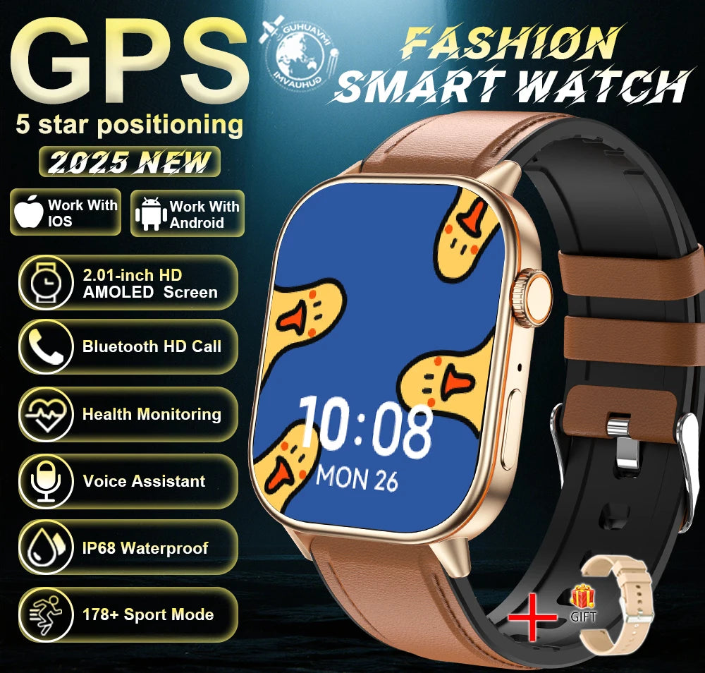 New For Android iOS Outdoor GPS SmartWatch Men 2.01" HD AMOLED Compass 420mAh 178+Sport Mode Waterproof Bracelet Smartwatch 2026