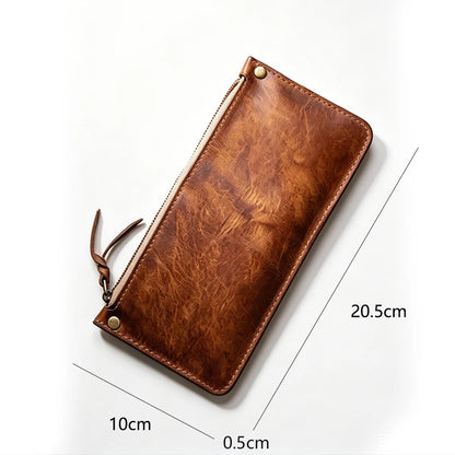 High Quality Genuine Leather Retro Men Wallet Handmade Handbag Phone Pocket Simple Card Bag Big Capacity Soft Male Purses
