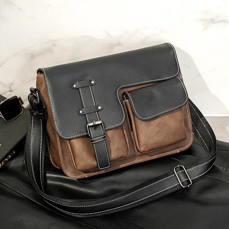 Vintage Men's Crossbody Bags Fashion Brand Design Shoulder Messenger Bag Men Falp Pockets Crossbody Bag Leather Square Satchels