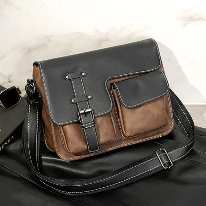 Vintage Men's Crossbody Bags Fashion Brand Design Shoulder Messenger Bag Men Falp Pockets Crossbody Bag Leather Square Satchels