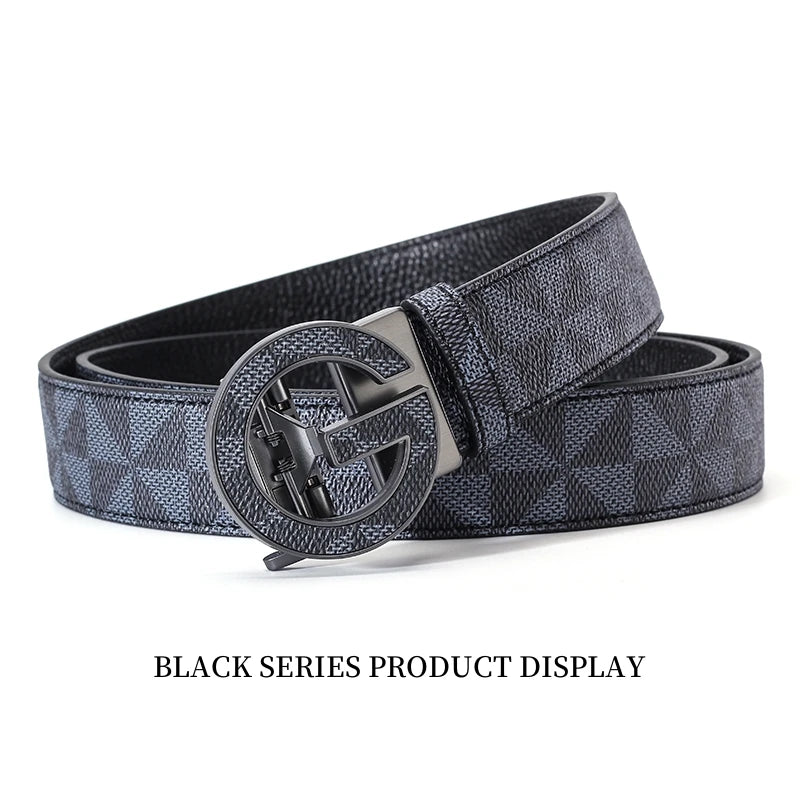 Men's Luxury Automatic Buckle Belt Classic Triangle Pattern PU Leather Business Casual Waistband for Jeans