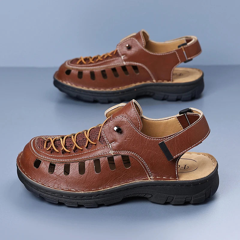 New Summer Men's Leather Sandals Casual Outdoor Beach Shoes Comfortable Male Hollow Out Footwear Leisure Walk Sandaly Sandalias