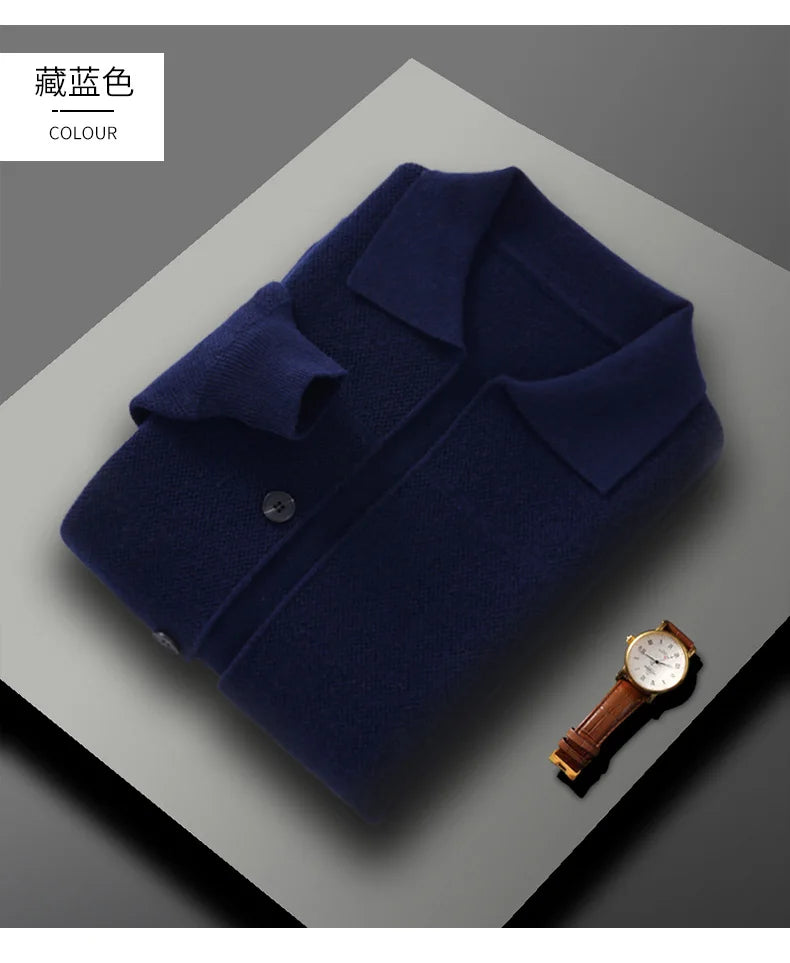 Autumn And Winter Pure Wool Cardigan Sweater Lapel Thick Knitted Coat Business Casual Coat