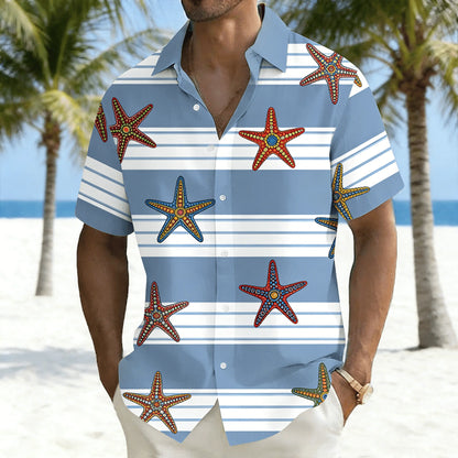 Men's Colorful Parrot Printed Short Sleeve Shirt, Striped and Tropical Macaw Pattern Loose Breathable Shirt
