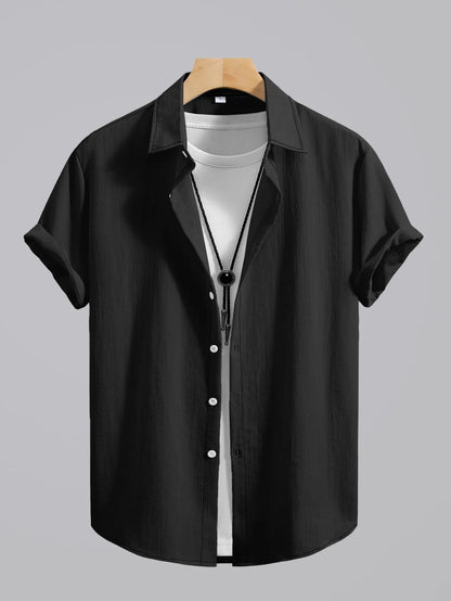 2026 Men's Simple and Fresh Shirt - Street Fashion Loose Quick-Drying Casual Shirt-Hawaiian Vacation Style Solid Collar Cardigan