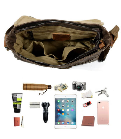 Retro crossbody bag casual canvas shoulder bag simple men's crossbody bag water-resistant men's bag horizontal Crossbody bag