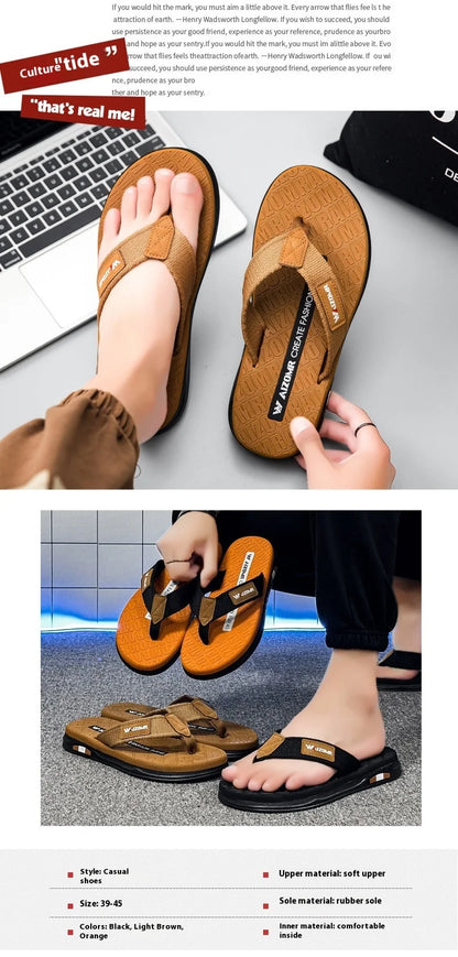 Men's flip flops summer trendy wear non-slip rubber sole sandals fashionable casual foot-clip flop comfortable beach shoes