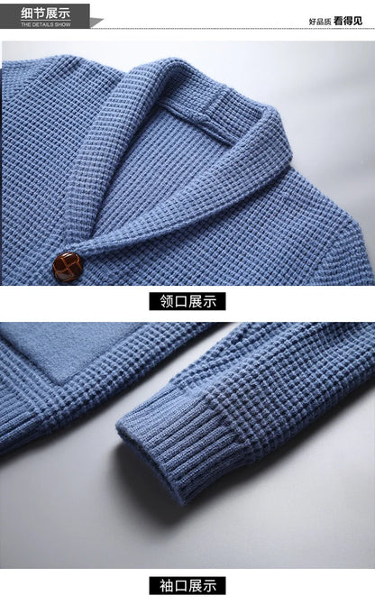Men's Casual Knitted Open Cardigan Pockets Sweater Loose Korean Style V-Neck Autumn Fashion Light Maturity Spring Fall Outerwear