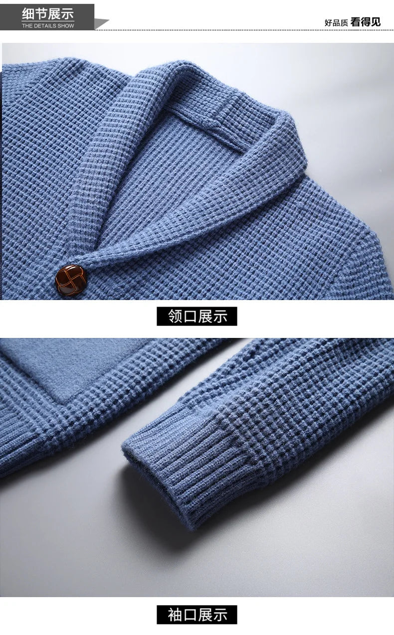 Men's Casual Knitted Open Cardigan Pockets Sweater Loose Korean Style V-Neck Autumn Fashion Light Maturity Spring Fall Outerwear