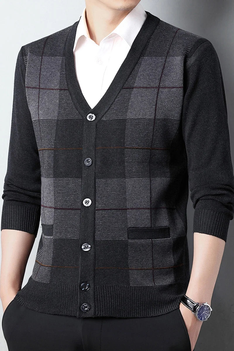 Dad's Sweater Cardigan Jacket Thickened Autumn and Winter Knitted Casual Thick Style Middle-aged and Elderly Men's Top
