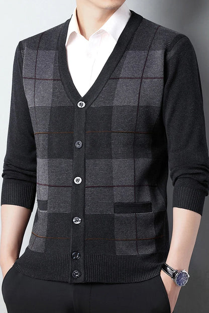 Dad's Sweater Cardigan Jacket Thickened Autumn and Winter Knitted Casual Thick Style Middle-aged and Elderly Men's Top