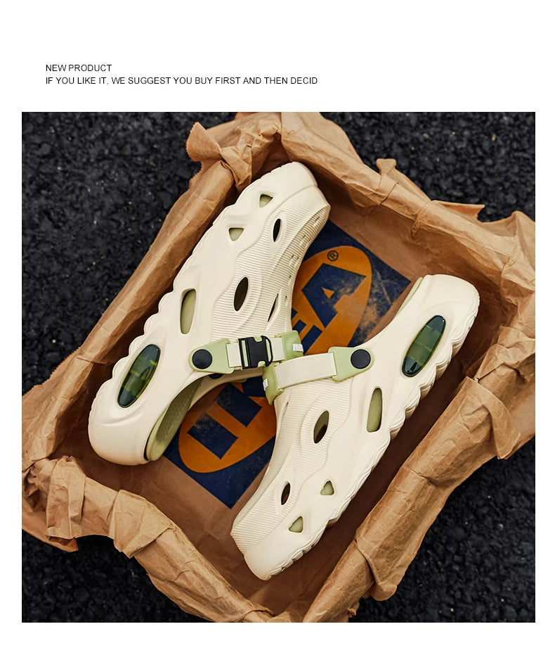 Men's Sandals Fashionable Hollow Casual Slippers Lightweight EVA Garden Shoes Thick-Soled Outdoor Walking Beach Water Shoes