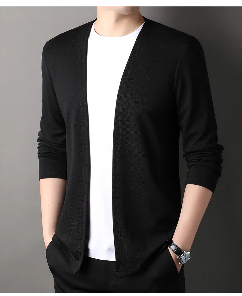 Spring Autumn Knit Cardigan Men Fashion Solid Color Stand Collar Slim Fit Comfortable Casual Men's Korean Knitted Sweater Jacket