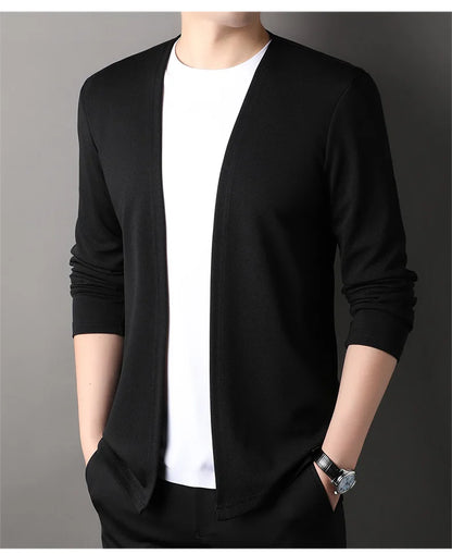 Spring Autumn Knit Cardigan Men Fashion Solid Color Stand Collar Slim Fit Comfortable Casual Men's Korean Knitted Sweater Jacket