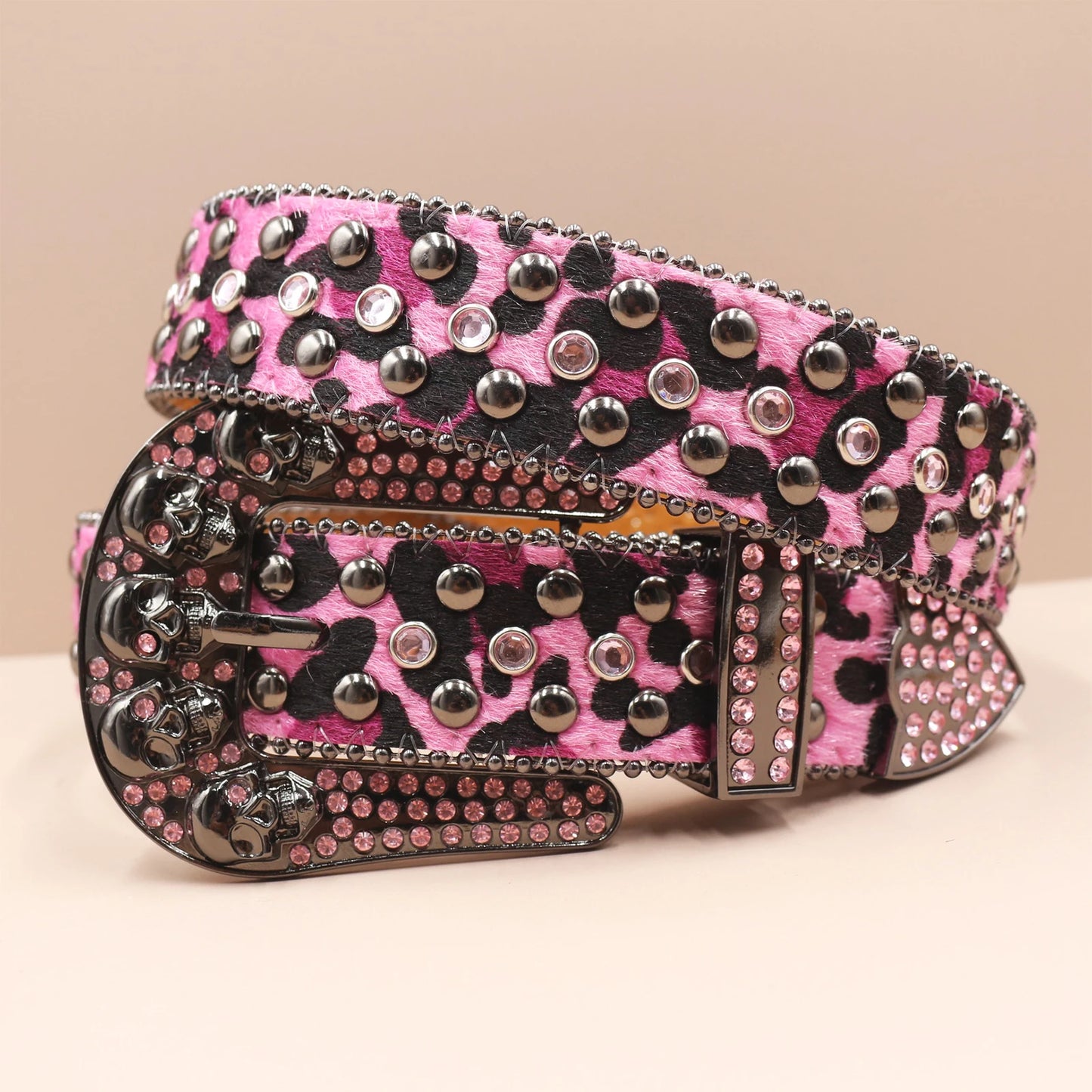 Punk Skull Leopard Rhinestones Belt Diamond Bling Men Western Cowgirl Cowboy Luxury Strap Studded Belts