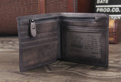 Fashion Vintage Genuine leather Wallet Men short Bifold Money Clips Leather male wallet Purse Coin Bag money Holder WC-007