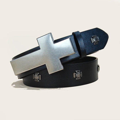 Black Punk Style PU Leather Belt Unisex Gothic Fashion Accessory Cross rivet decoration Y2K rock hip-hop style Jeans Belt Gift