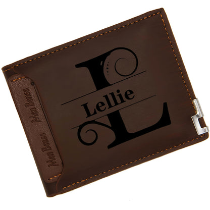 Custom Engraved Initials & Name PU Leather Wallet Men Gift for Birthday, Anniversary, Father's Day, Christmas Gift Personalized