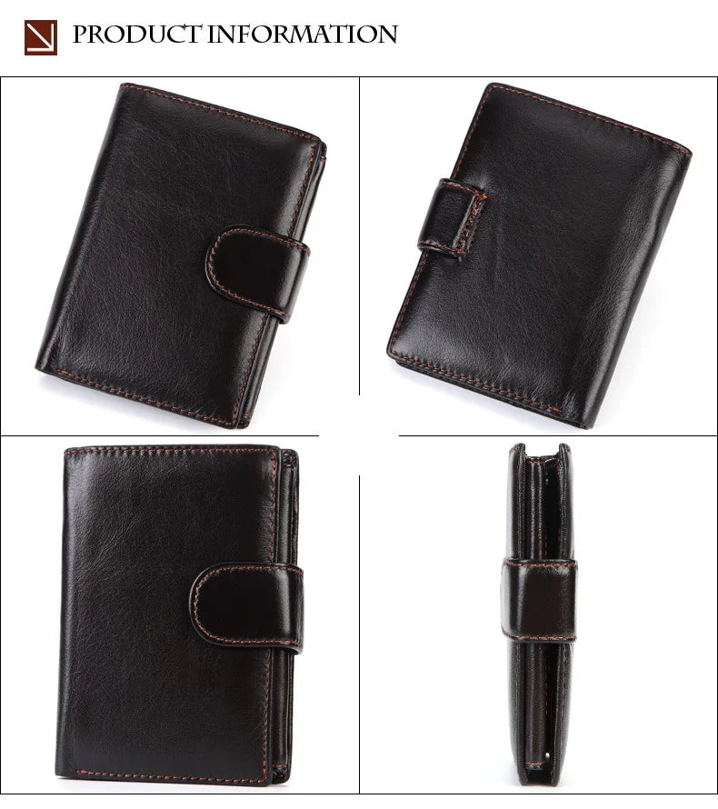 New Men Wallet Cowhide Genuine Leather Wallets Coin Purse Clutch Hasp Open Top Quality Retro Short Wallet Multi Cards Slots
