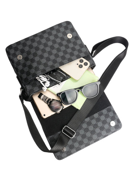 Men's Flap Shoulder Bag Fashion Casual Men's Crossbody Horizontal Business Briefcase Large Capacity Plaid Backpacks