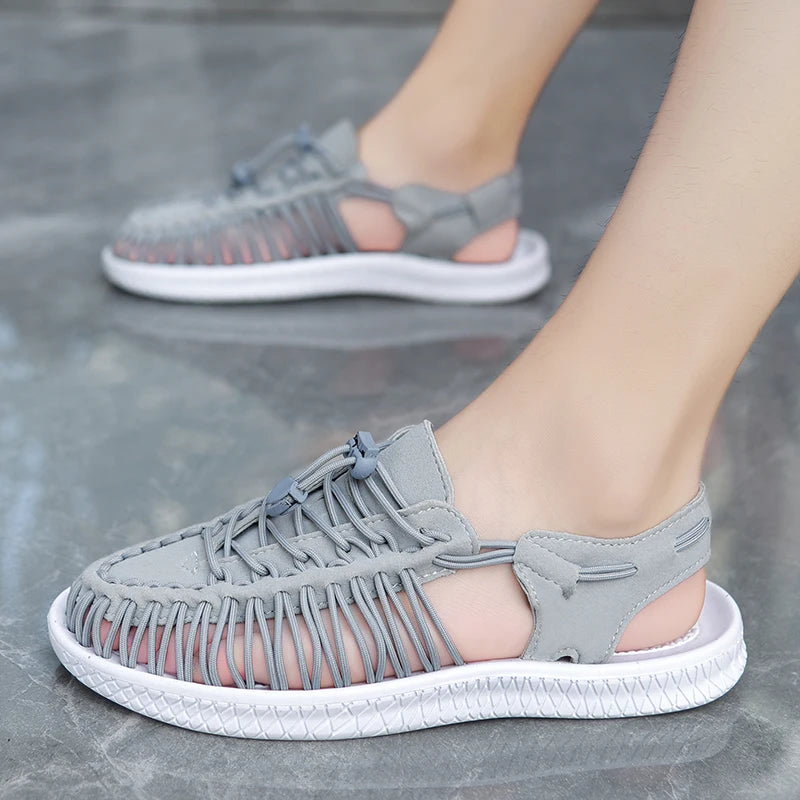 Summer Men Sandals Women Slippers Weaving Design Beach Sandals Breathable Casual Flat Sandals Outdoor Couples Sandals Size 48