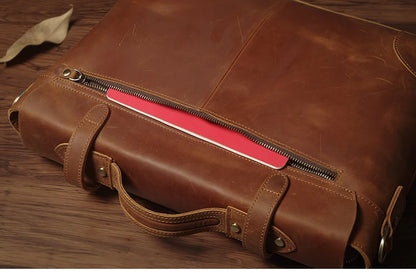 NUKA Men's Leather Handbag Vintage Business Briefcase Crazy Horse Cowhide Messenger Bag Deluxe Shoulder Bag For 15.6 Inch Laptop