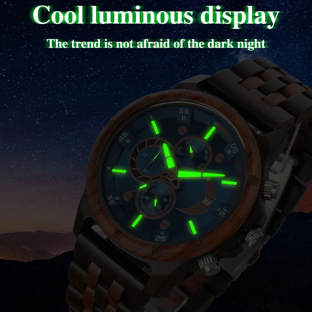 Man's Watches Wooden Watch Strap Hand Watch Quartz Wrist Watch for Men Chronograph  Luxury Brand montre homme Gift Drop Shipping