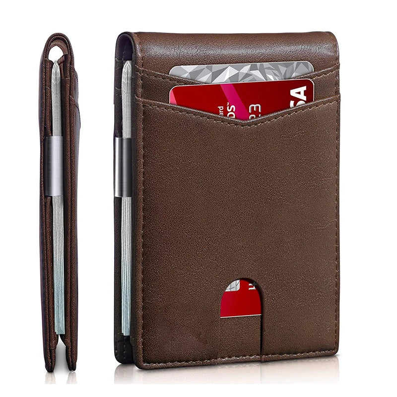 Personality Short Rfid Leather Men Wallets Carbon Fiber Slim Card Holder Wallet Black Minimalist Wallet for Men Father Day Gifts