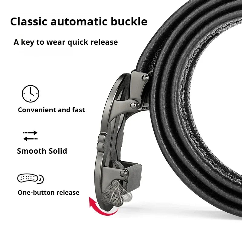 OYIFAN Automatic Ratchet Belt for Men - Genuine Leather Strap with Alloy Buckle, Durable for Daily Wear