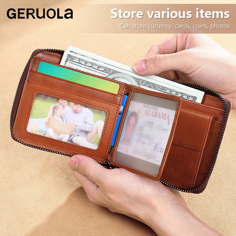 Wallet for men genuine leather zipper wallet, change card bag, all-in-one wallet, trendy short clip for men