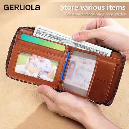 Wallet for men genuine leather zipper wallet, change card bag, all-in-one wallet, trendy short clip for men