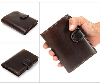 New Men Wallet Cowhide Genuine Leather Wallets Coin Purse Clutch Hasp Open Top Quality Retro Short Wallet Multi Cards Slots