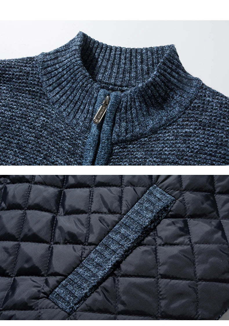Men's Knitted Cardigan Coat Korean Slim Fit Trendy Sweater Autumn Winter Zip Up Mens Fleece Lined Top Clothing