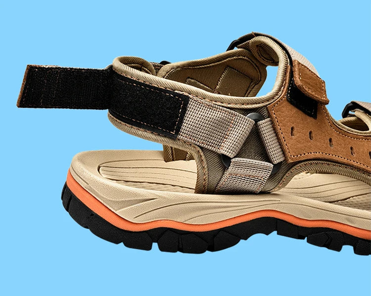Summer Men's Genuine Leather Sandals Outdoor Roman Sandals Beach Anti slip Casual Lightweight Open Toe Boys' Sports Sandals