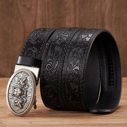 3.5cm Fashion Embossing Retro Male Belts for Men Business Split Leather Belt Dragon Pattern Automatic Buckle Strap