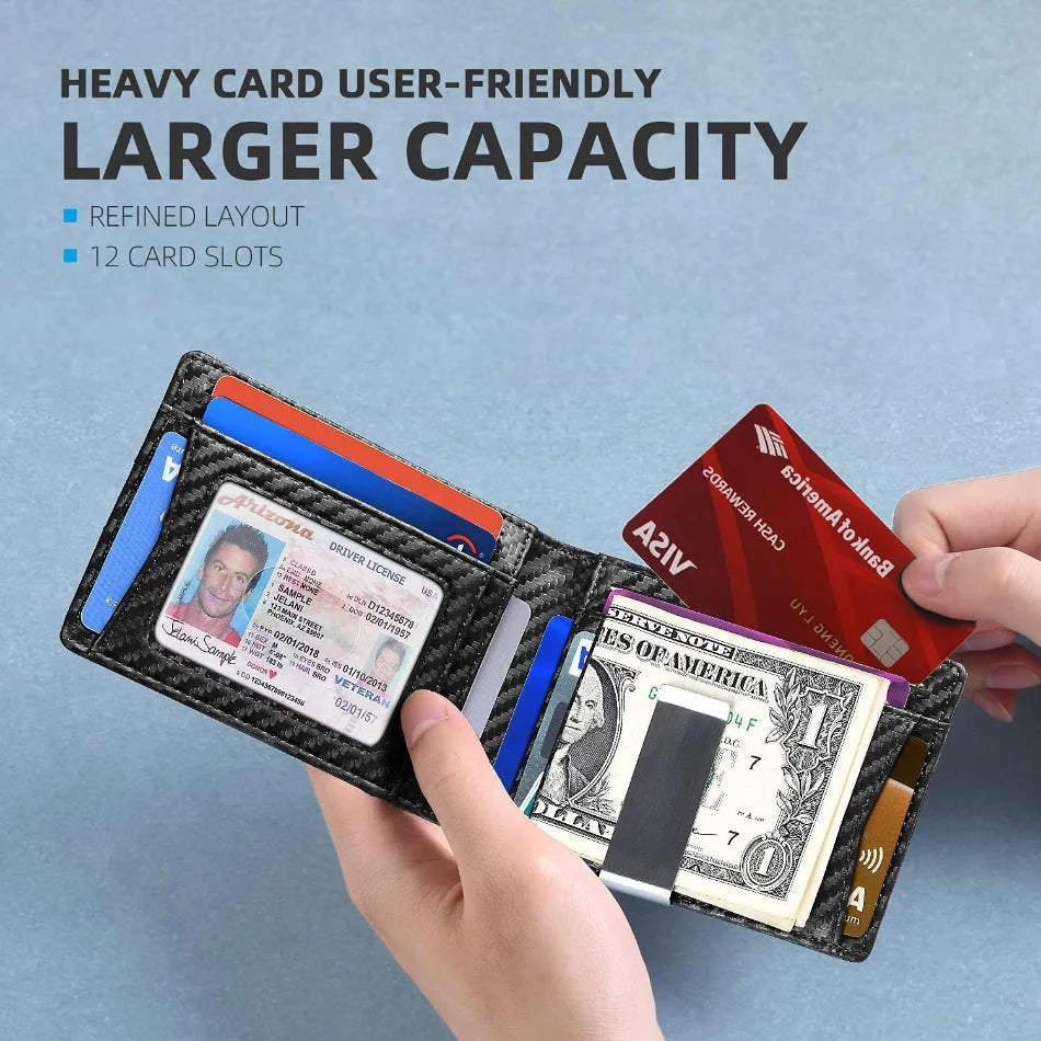 Personality Short Rfid Leather Men Wallets Carbon Fiber Slim Card Holder Wallet Black Minimalist Wallet for Men Father Day Gifts