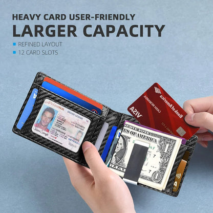 Personality Short Rfid Leather Men Wallets Carbon Fiber Slim Card Holder Wallet Black Minimalist Wallet for Men Father Day Gifts