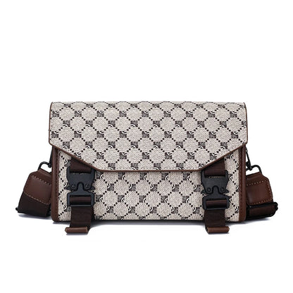 Men's Classic Printed Crossbody Bag – Gray Geometric Pattern Sling Bag with Buckle Closure Ideal for Daily Commute & Casual Wear
