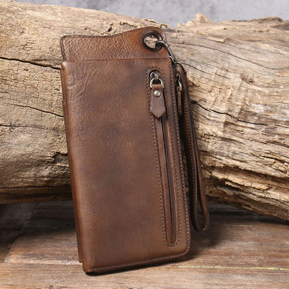 S.WORKER Full Grain Leather Long Wallet Men's Clutch Bag Genuine Leather Classic Purse Card Holder For Men