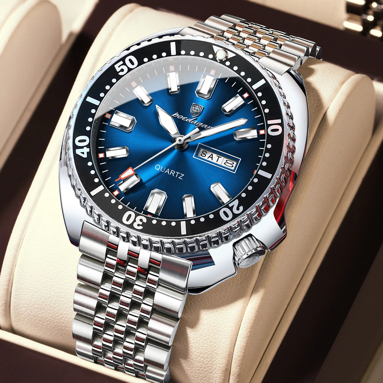 POEDAGAR Luxury Quartz Men Clock Waterproof Luminous Business Man Wristwatch Stainless Steel Date Week Sport Men's Watches Reloj